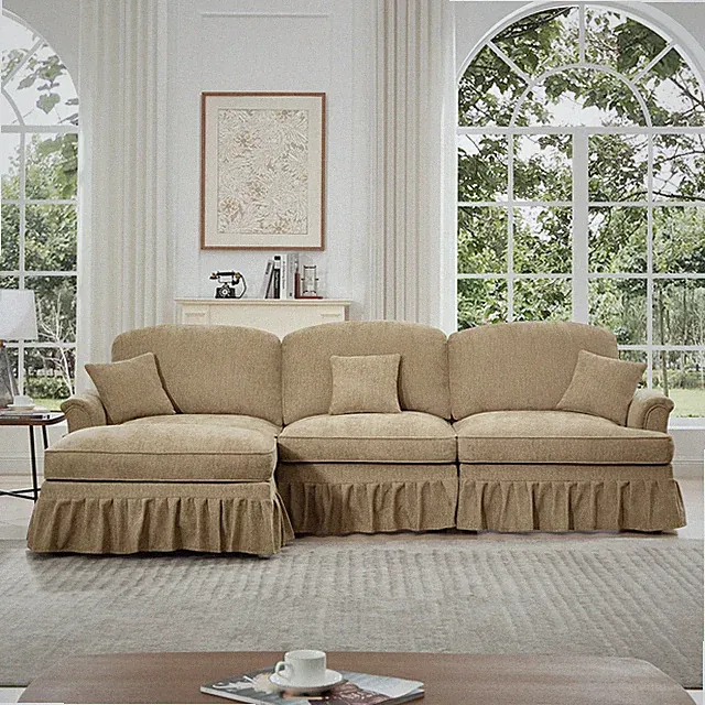 Mid Century Modular L-Shaped Sectional Sofa 3 Seat w/ Ottoman Light Coffee