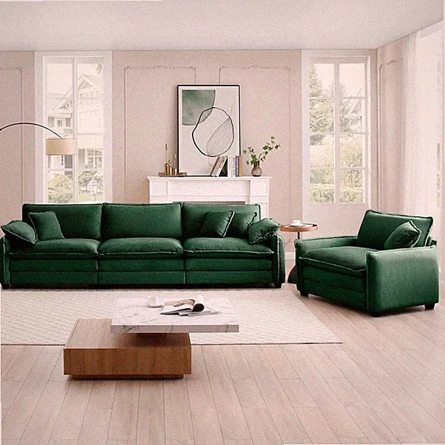Mid Century Modular Sofa Set Green 4 Seat Corduroy
