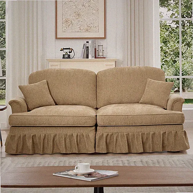 Mid-Century Sofa Loveseat with Flared Arms, Removable Ruffled Skirt