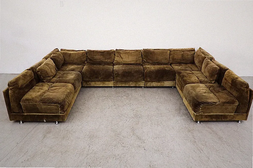 Mid century Straub 9 piece olive sectional sofa XL