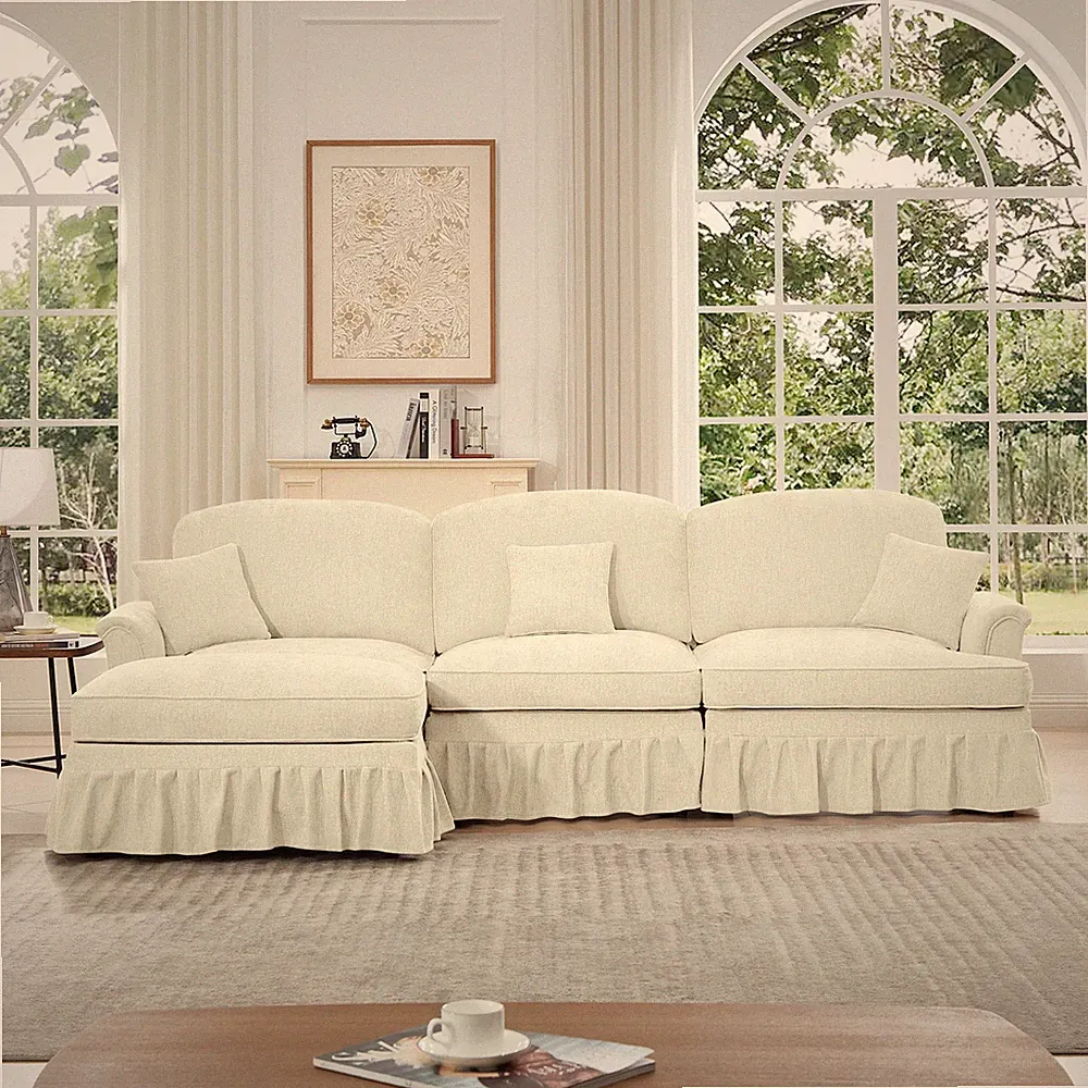 Mid Century Three Seater Modular L Shaped Sectional Couch w/Flared Arms and Remo