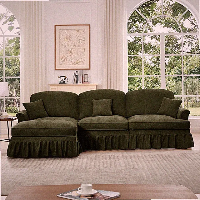 Mid Century Three Seater Modular L Shaped Sectional Couch with Flared Arms a