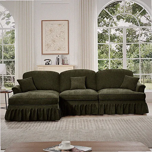 Mid Century Three Seater Modular L Shaped Sectional Couch with Flared Arms an
