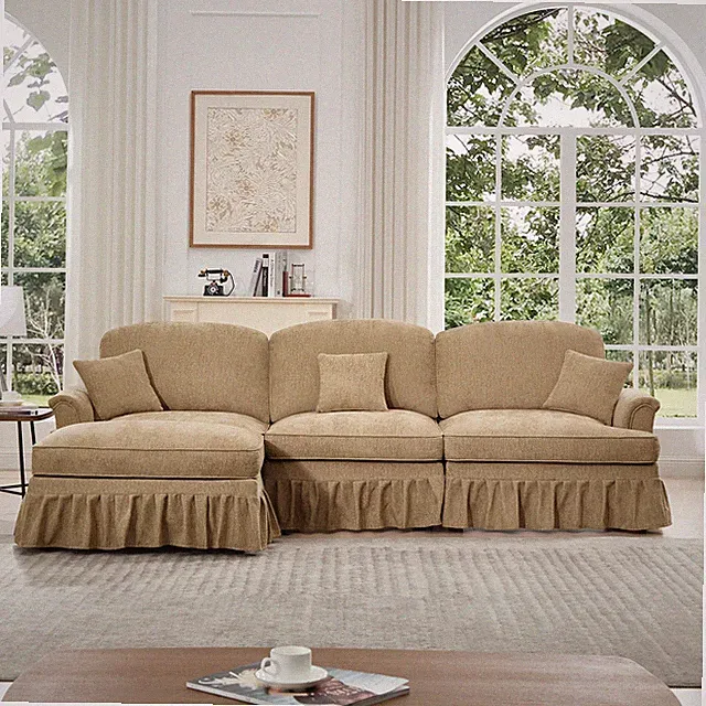 Mid Century Three Seater Modular L Shaped Sectional Couch with Flared Arms and