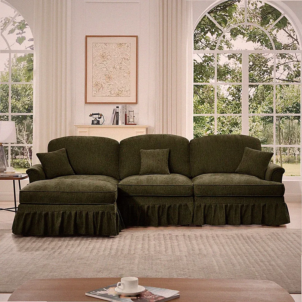 Mid Century Three Seater Modular L Shaped Sectional Couch with Flared Arms and