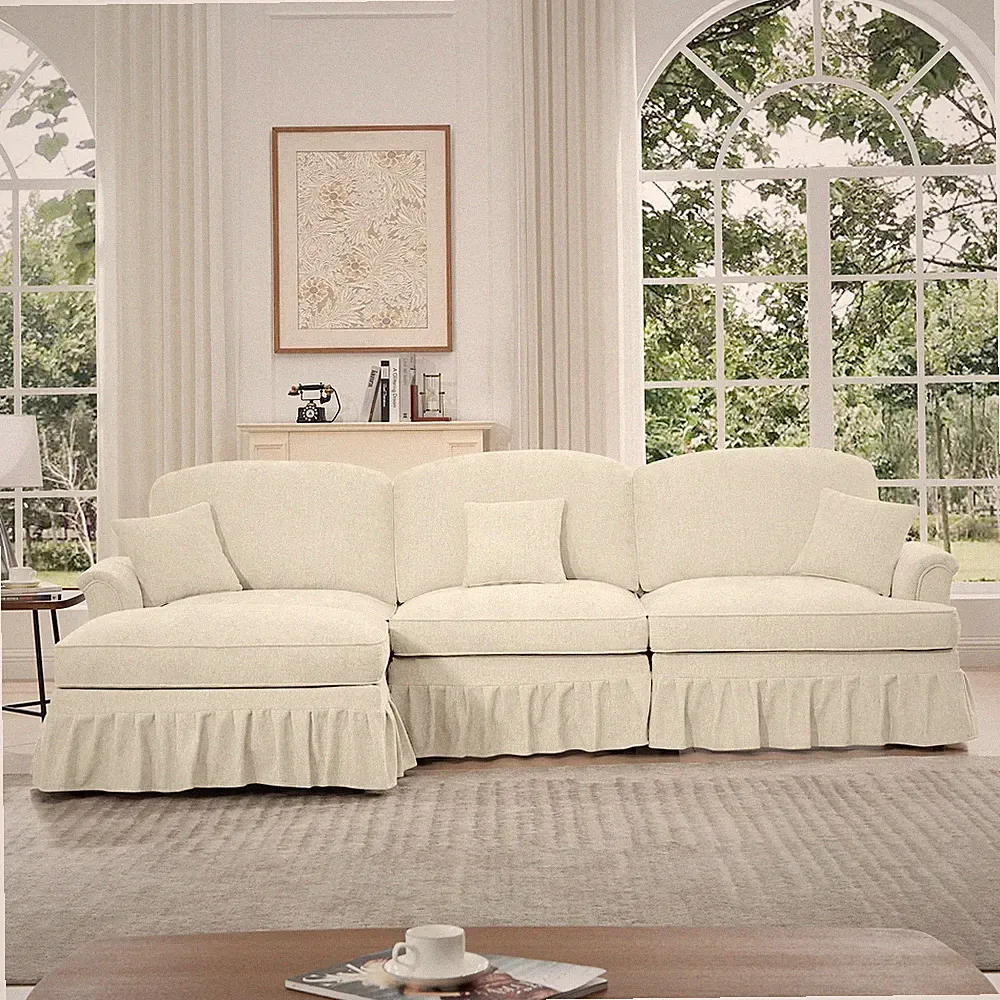 Mid Century Three Seater Modular L Shaped Sectional Couch with Flared Arms and
