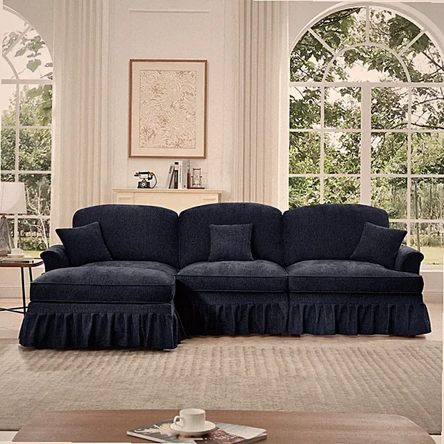 Mid Century Three Seater Modular L Shaped Sectional Couch with Flared Arms and R