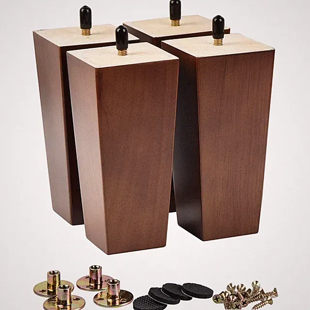 Mid-Century Walnut Furniture Legs Set - 10" Square