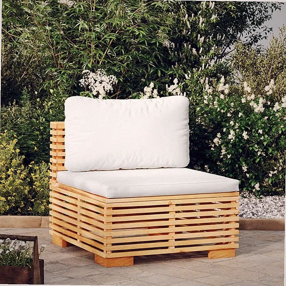 Middle Sofa Cream and Teak Solid teak wood, 100% polyester fabric