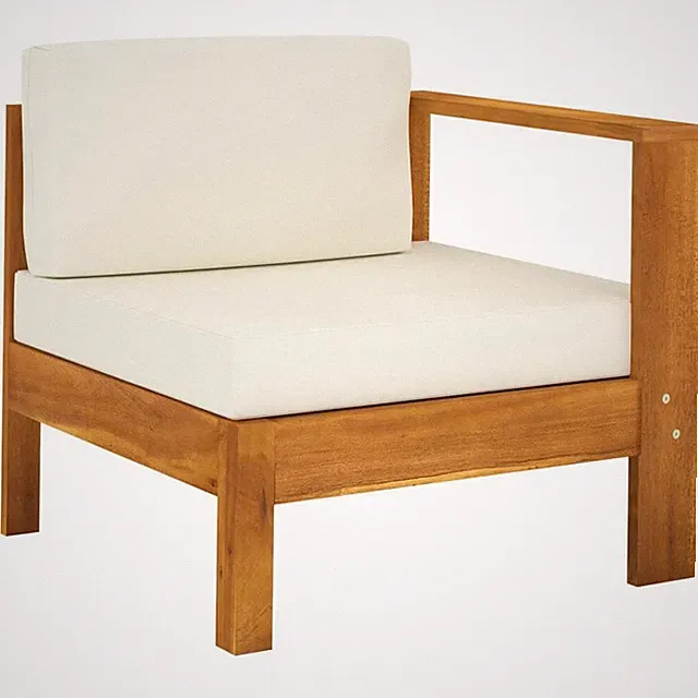 Middle Sofa with 1 Armrest Cream White Solid Acacia Wood