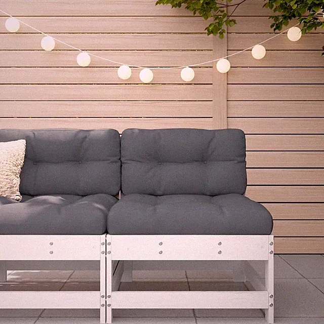Middle Sofa with Cushions White Solid Wood Pine