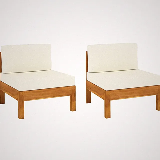Middle Sofas 2 pcs with Cream White Cushions Solid Acacia Wood