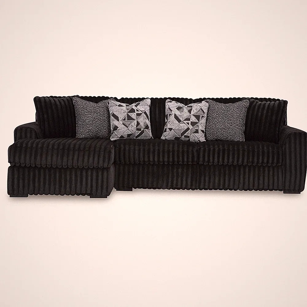 Midnight-Madness Black Sectional Sofa with Chaise & Faux Wood Legs, 120" W