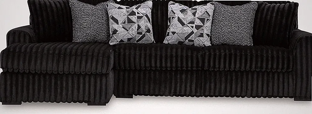 Midnight-Madness Black Sectional Sofa with Chaise & Faux Wood Legs, 120" W
