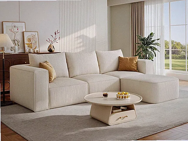 Milky White 107" L-Shaped Cloud Modular Sofa with 3 Cozy Pillows