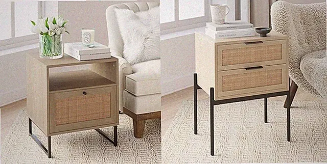 Mina Rattan Wood Nightstand & Andrew Accent Table with Storage Drawer