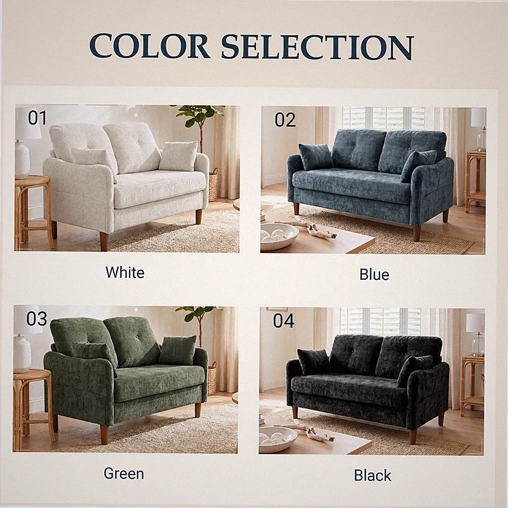 Mini Sofa 2-Seater, 124 cm Small Couch with 2 Cushions For Apartment Livingroom