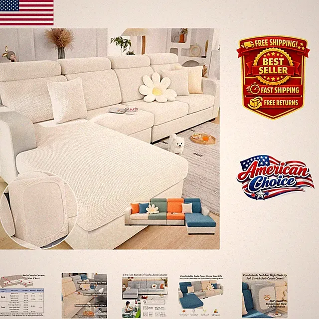 Minimalist Geometric White Sofa Cover Set: Wear-Resistant & Machine Washable
