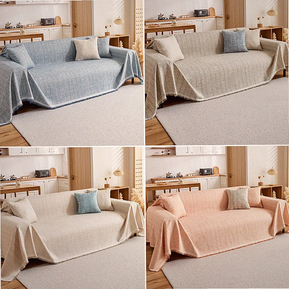 Minimalist Linen Sofa Cover Throw Washable Couch Protector for Rental Apartment