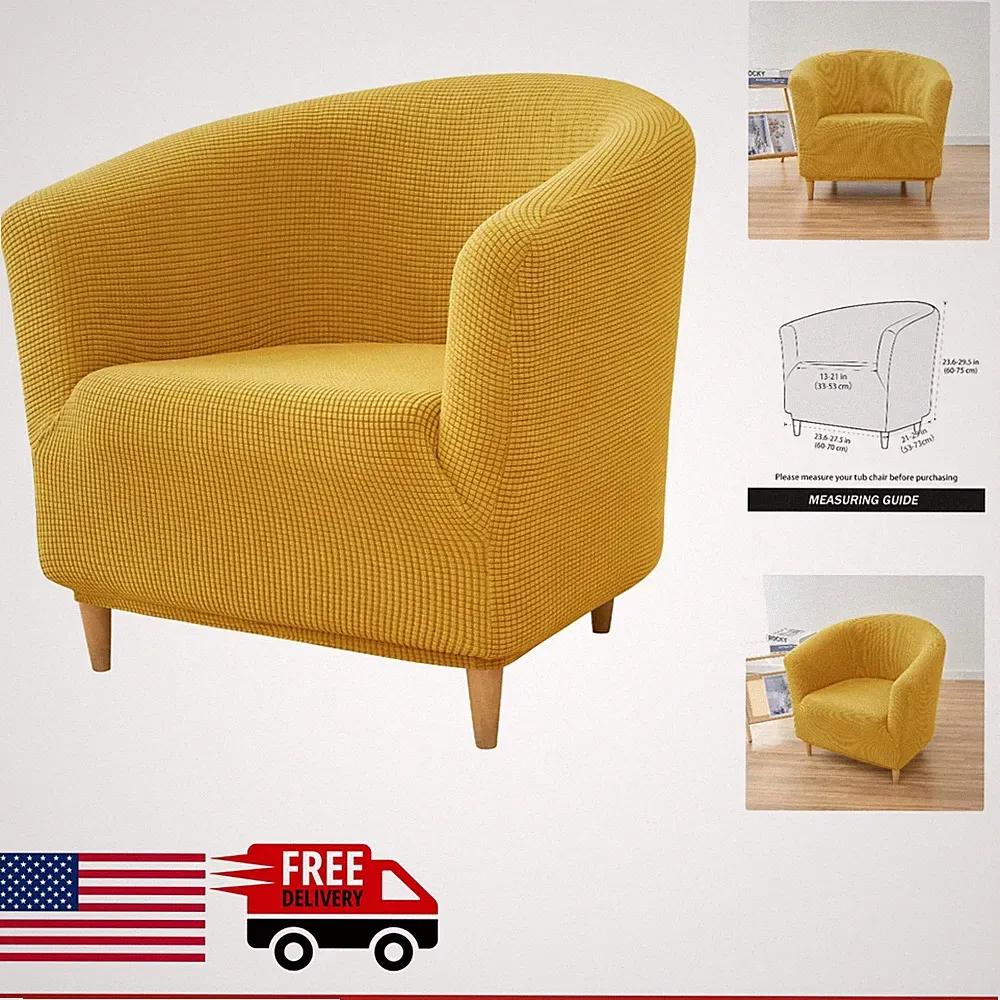 Minimalist Yellow Tub Chair Slipcover Soft Fabric for Indoor Armchair Protection