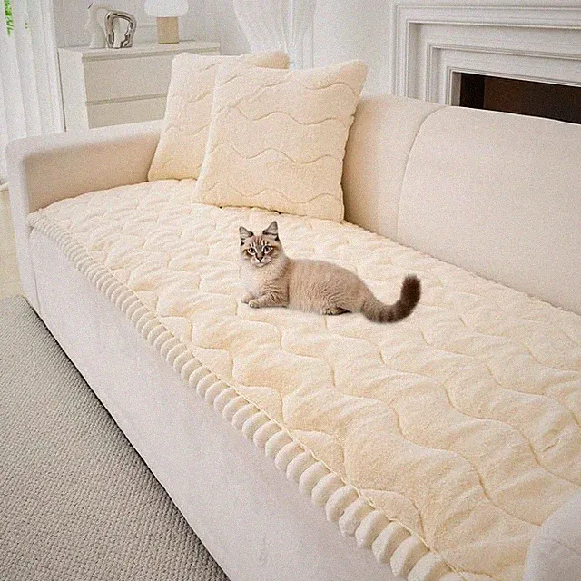 Mink Wavy Sofa Slipcover for Pets Anti-Slip Soft Sofa Couch Cover Protector Mat