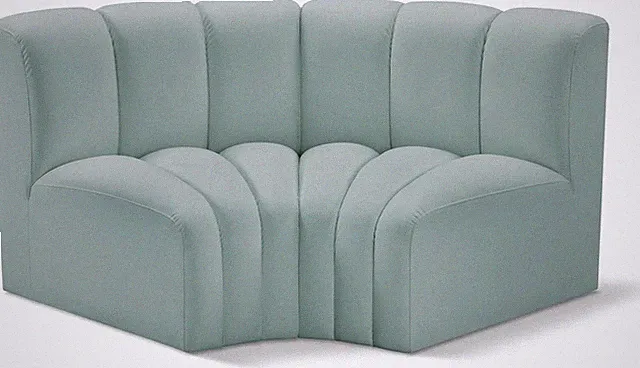 Mint Green Modular Sofa with Deep Channel Tufting - 60" W, Modern Design