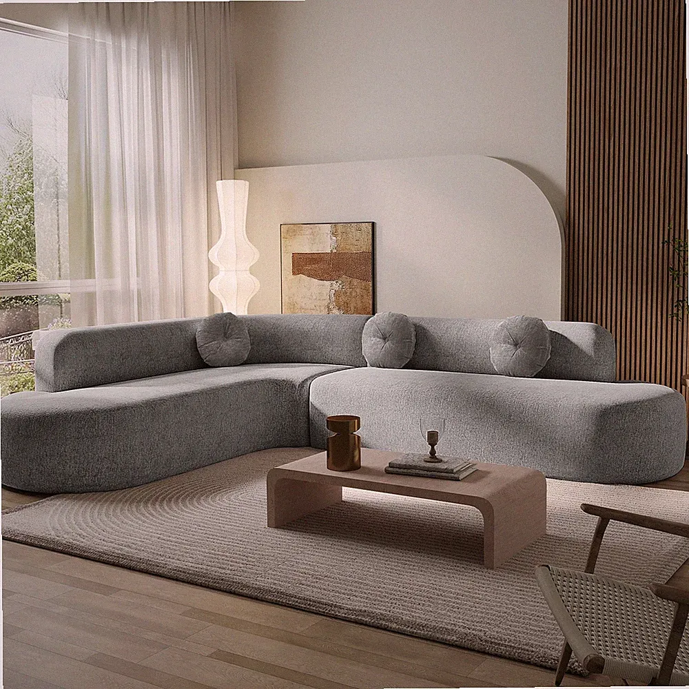 Mirod 122'' Extra Large Sectional Sofa Soft Fabric Upholstery, Elegant Curved