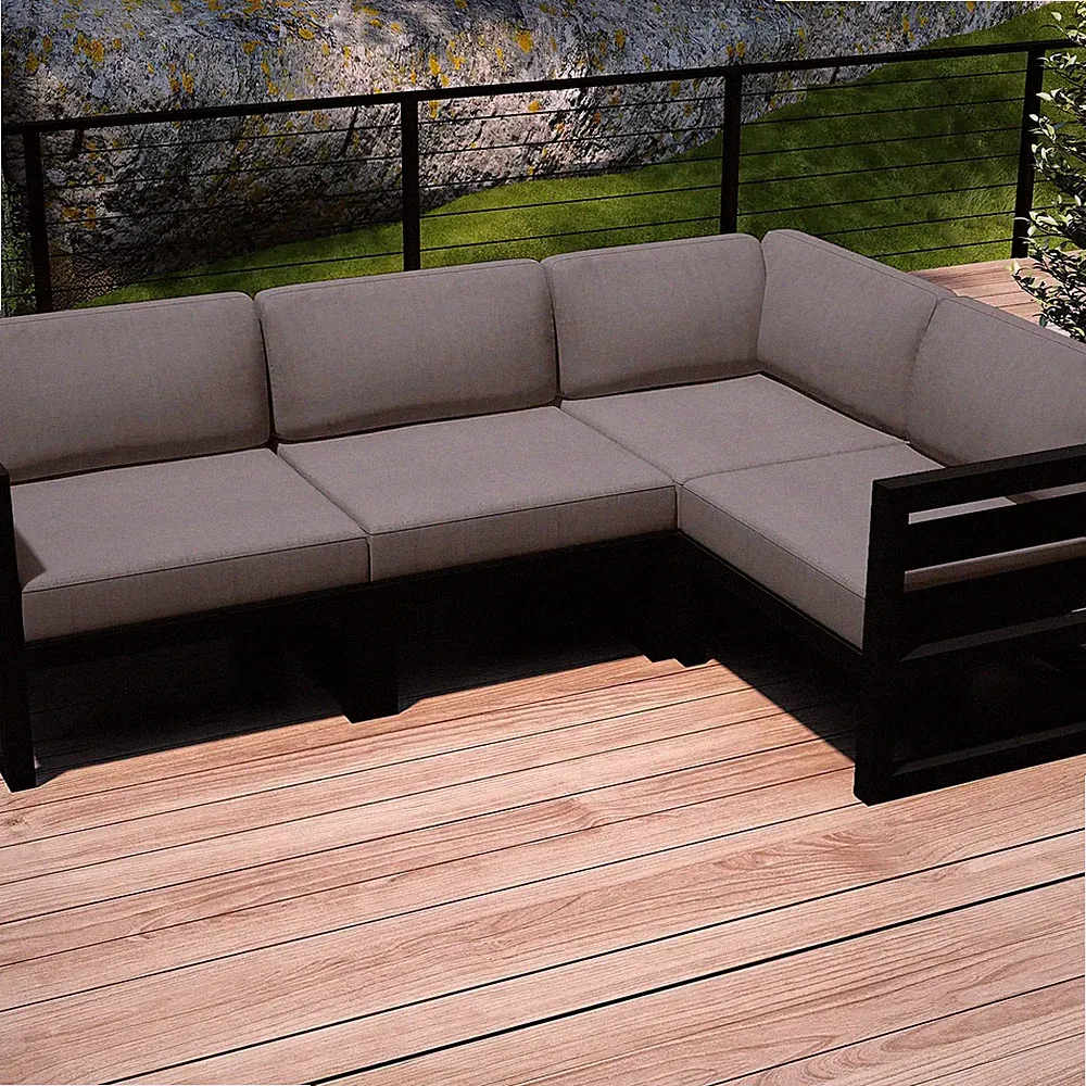 Misty Cove 4 Pc Aluminum Seating Set Sectional in Black/Canvas Charcoal by