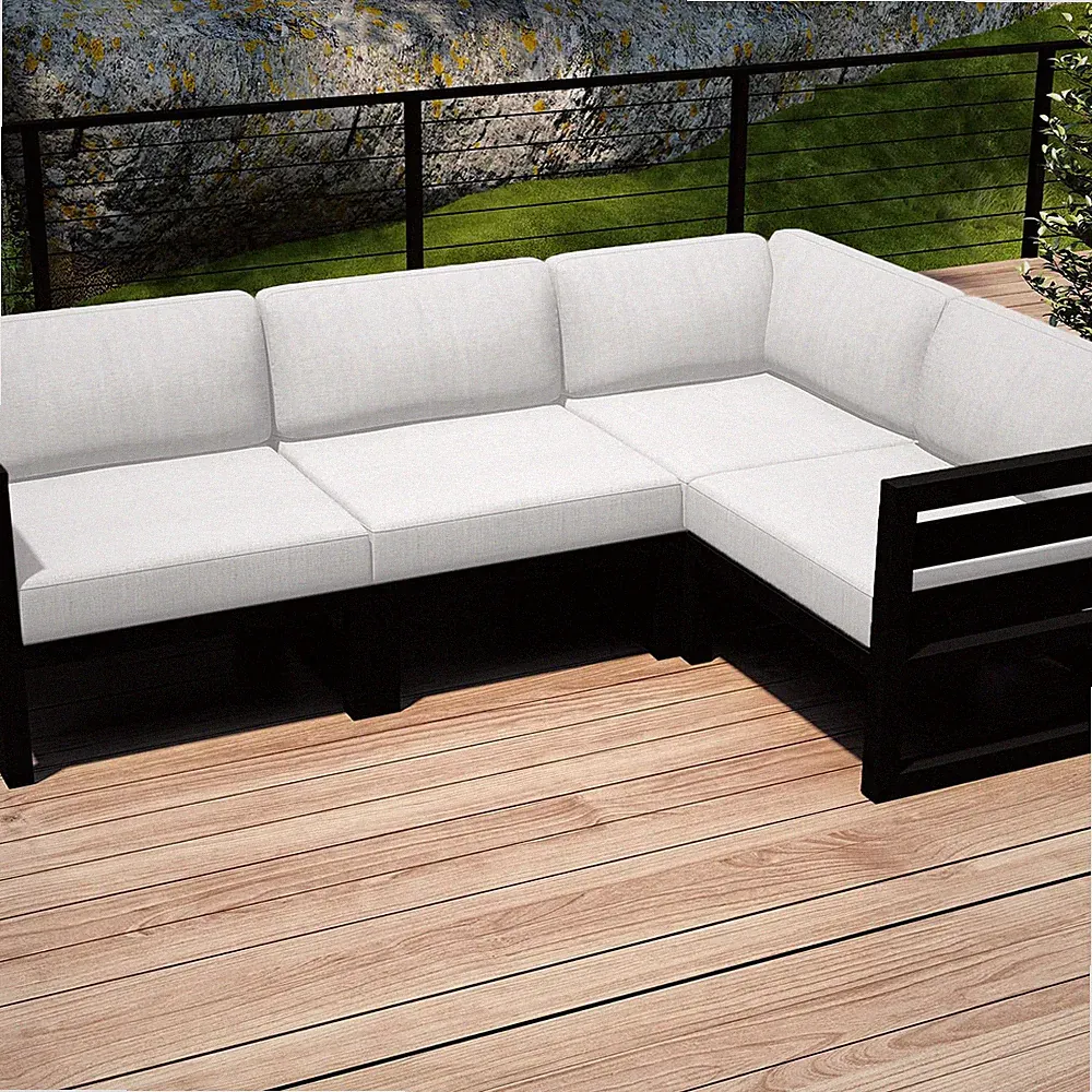 Misty Cove 4 Pc Aluminum Seating Set Sectional in Black/Canvas Natural by