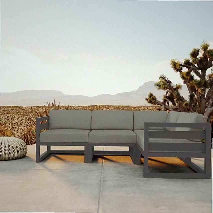 Misty Cove 4 Pc Aluminum Seating Set Sectional in Slate/Canvas Charcoal by