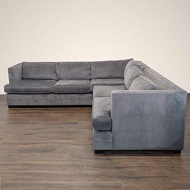 Mitchell Gold + Bob Williams Gray Velvet L-Shaped Sectional Sofa