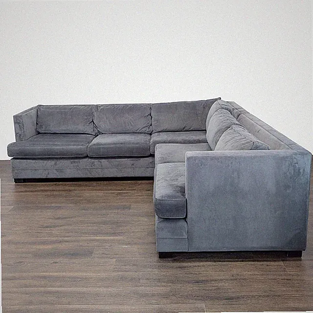 Mitchell Gold + Bob Williams Gray Velvet L-Shaped Sectional Sofa