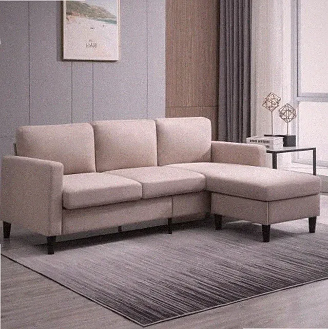 Mixoy Linen Fabric Sectional Sofa with Storage Ottoman
