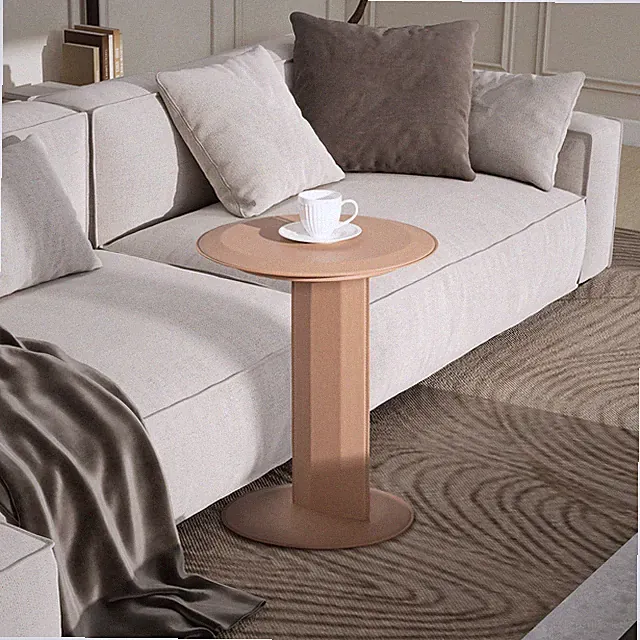 Mode 18" Leatherette Round C-Shaped Sofa Side Table Brown Faux Leather