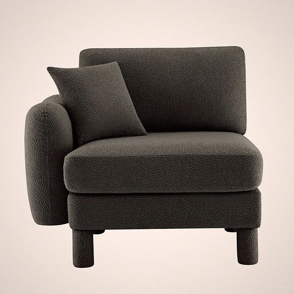 Modern 1 Seat Boucle Fabric Sofa Dark Grey Polyester Single Couch