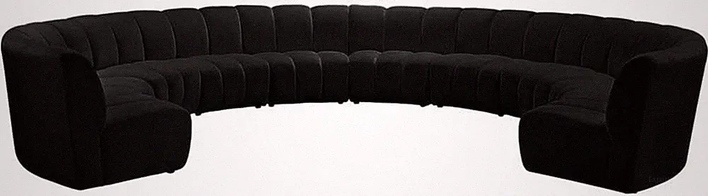 Modern 10-Pc Black Sectional Sofa with Deep Channel Tufting, 178" W x 157" D