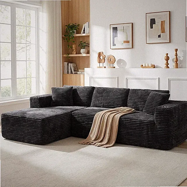 Modern 103" L-Shape Modular Sofa with Oversized Chaise - Black