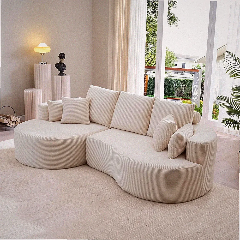 Modern 106" Curved Sectional Sofa with Chaise Lounge - Whitecap Upholstery