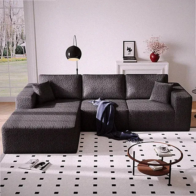 Modern 108" Black Cloud Modular Sectional Couch with L-Shape Chaise