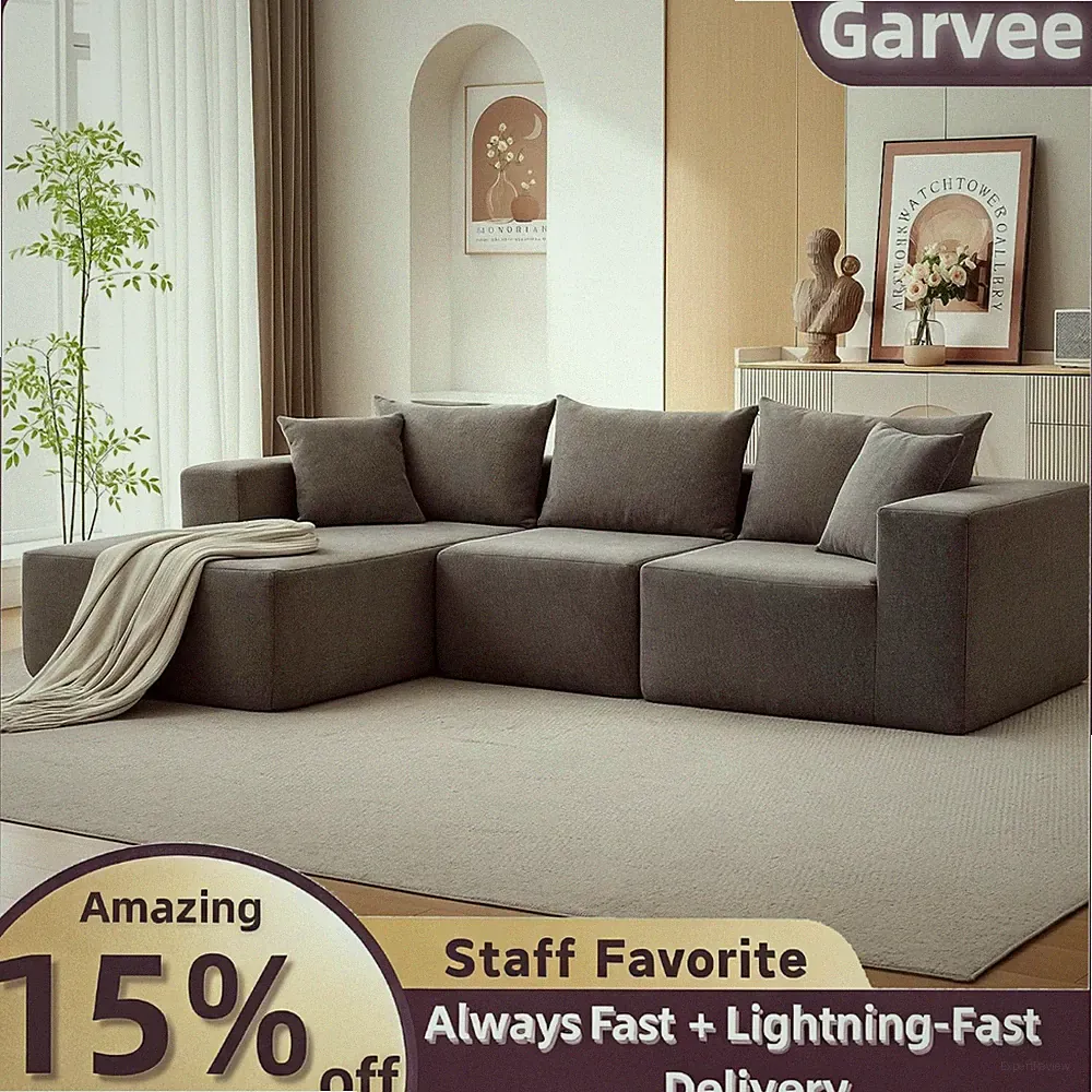 Modern 108in Cloud Sectional Couch, L-Shaped Chaise, Deep Seat, No Assembly