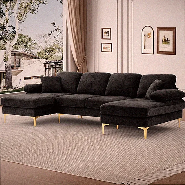 Modern 110" 4 Seater U-Shaped Deep Seat Sectional Sofa with Double Chaise Lounge