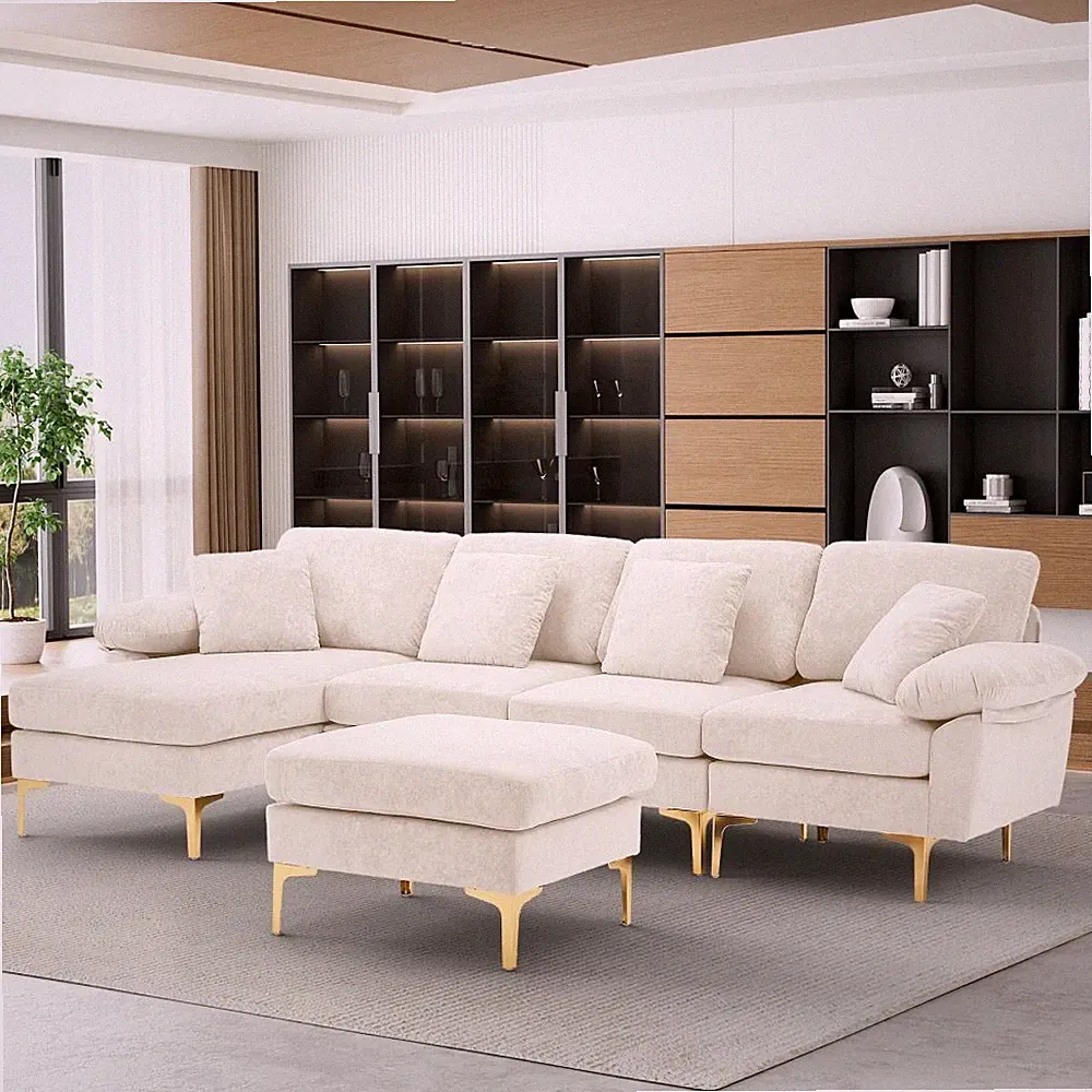 Modern 114.17" 4 Seat U-Shaped Sectional Sofa Couch with Chaise Lounge & Ottoman