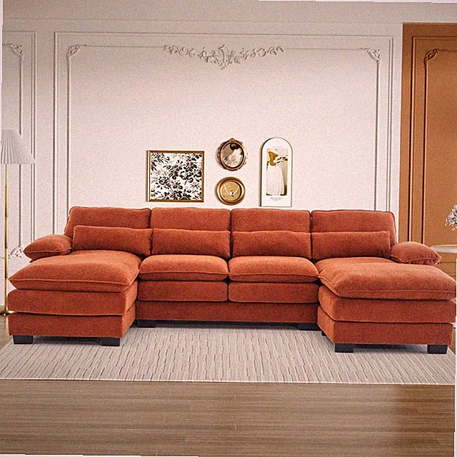Modern 114" U-Shaped Oversized Modular Sectional Sofa with Lounge Chaise Ottoman