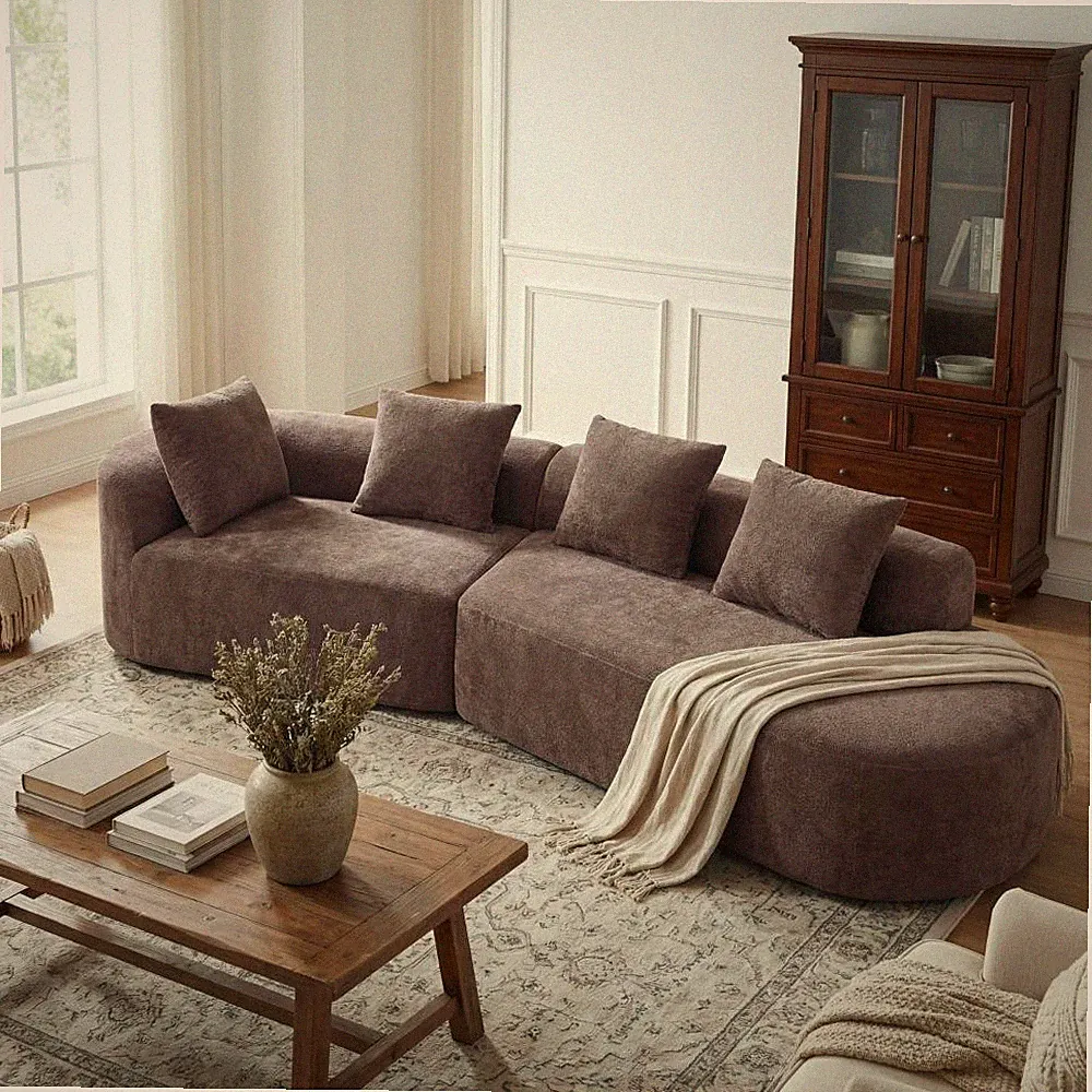 Modern 116" Curved Sectional Sofa with Chaise Lounge, 4-Seat, Brown