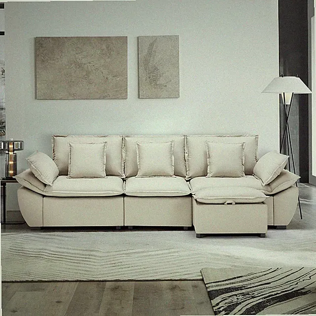 Modern 118" Sectional Couch L Shaped Sofa 3 Cushions, Gray Living Room Couch