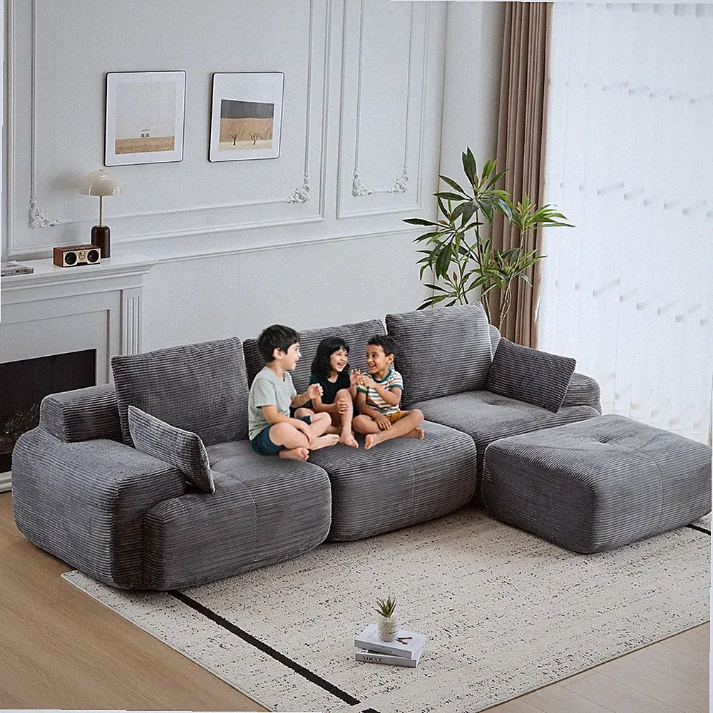 Modern 119" Deep Seat L-Shaped Sectional Couch with Ottoman, Grey