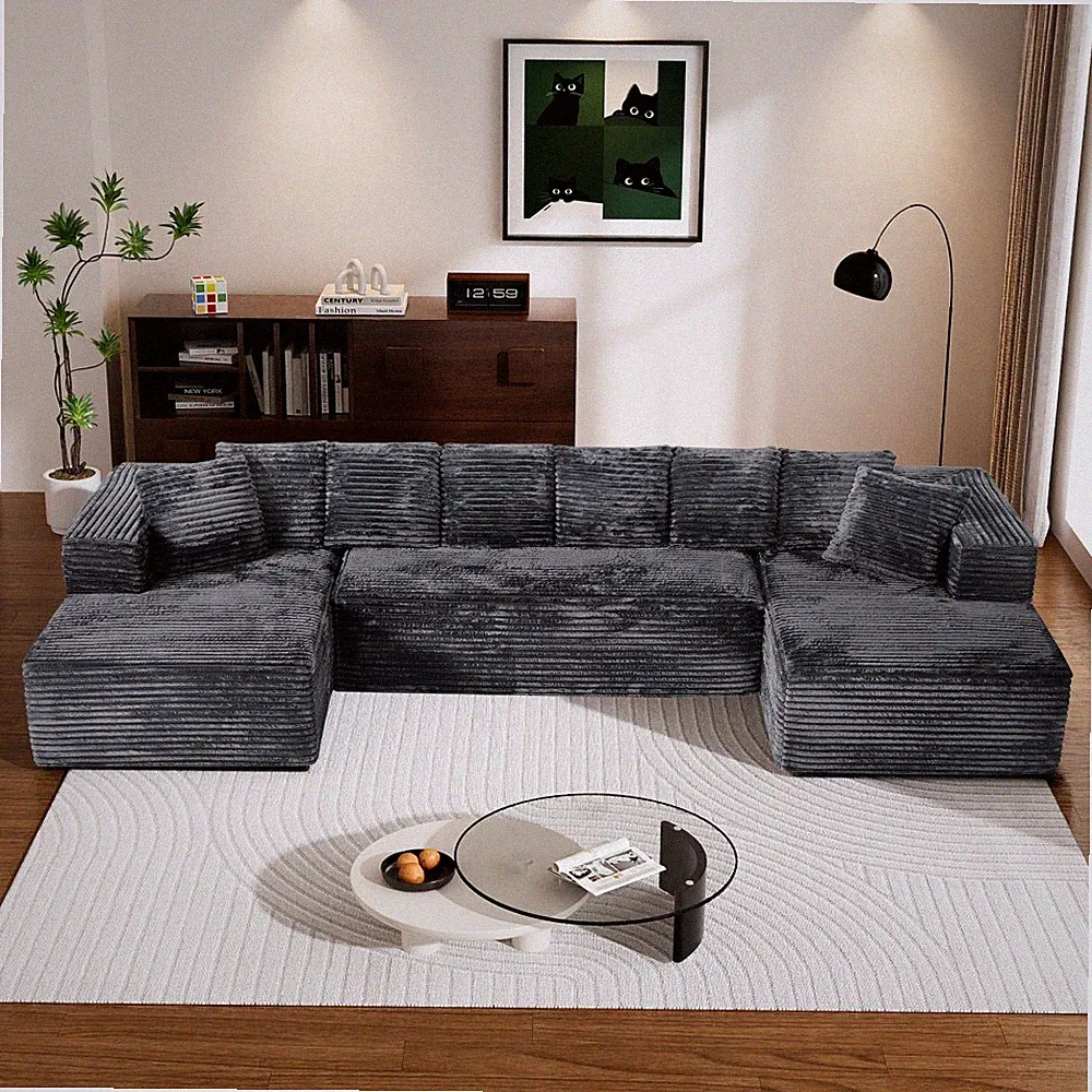 Modern 131" U-Shaped Sectional Sofa with Double Chaise Cloud Couch No Assembly