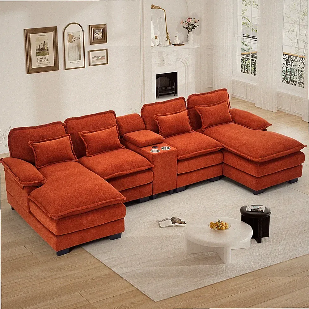 Modern 133" 4-Seater Oversized Modular U-Shaped Sectional Sofa w/USB & Storage