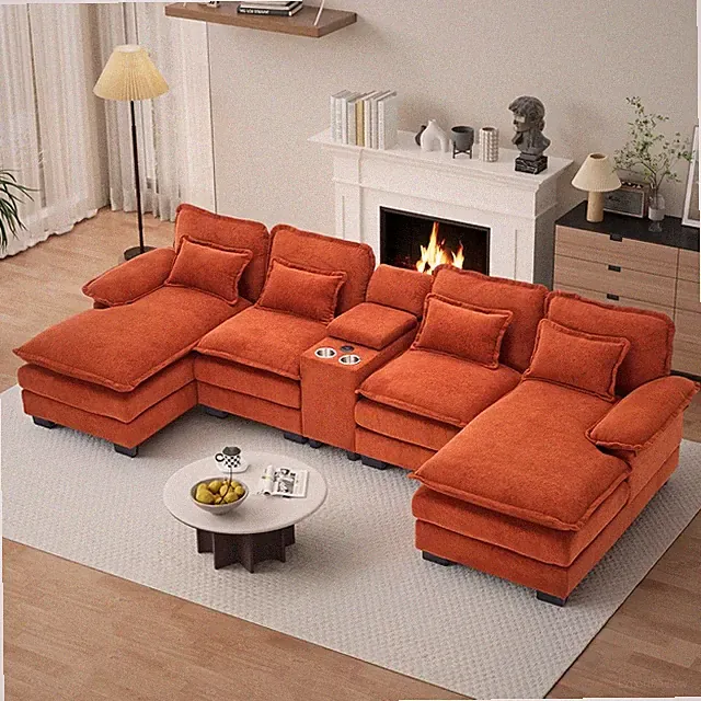 Modern 133" U-Shaped Oversized Sectional Sofa Couch w/Central Console,Cup Holder