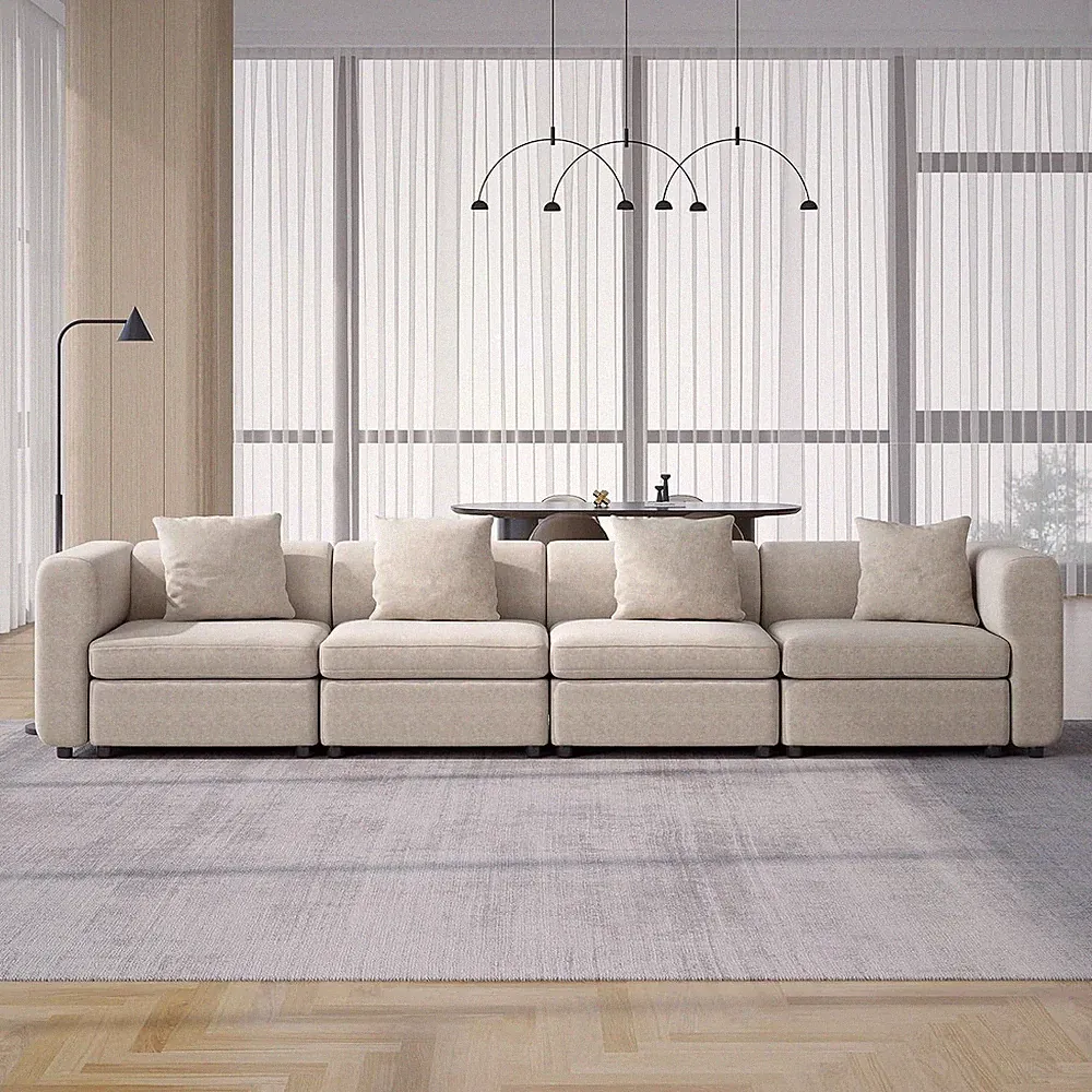 Modern 140.94" Long Oversized 4-Seat Velvet Sectional Sofa, Convertible Couch wi